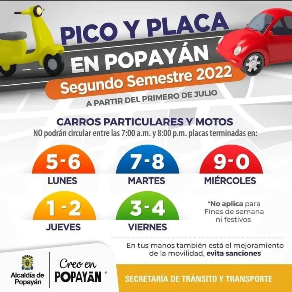 Pico y placa en Popayán 2022