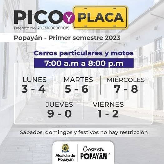 Pico y Placa en Popayán 2023